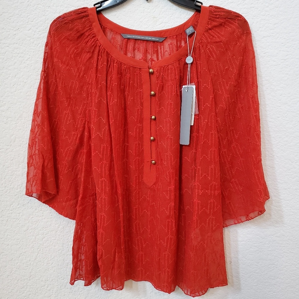 Silk Twelfth Street by Cynthia Vincent Sheer Boho Top